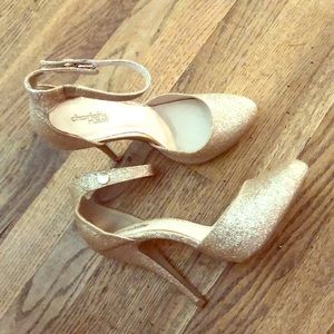 Charlotte Ross gold glitter heels.